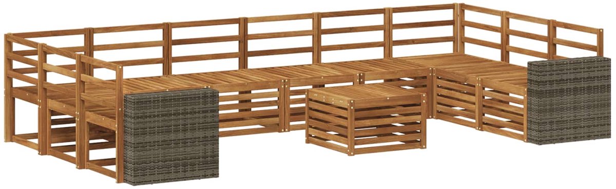 vidaXL Buiten - bank - set - 11 - st - 10-zits - Naturel - Massief - Acacia - Hout