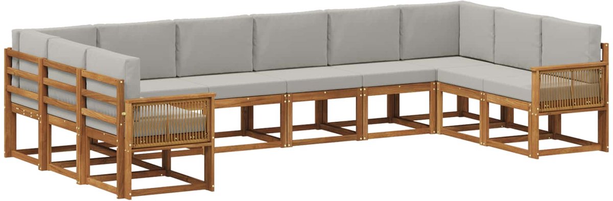vidaXL Buiten - bank - set - 10 - st - 10-zits - Naturel - en - lichtgrijs Naturel en lichtgrijs