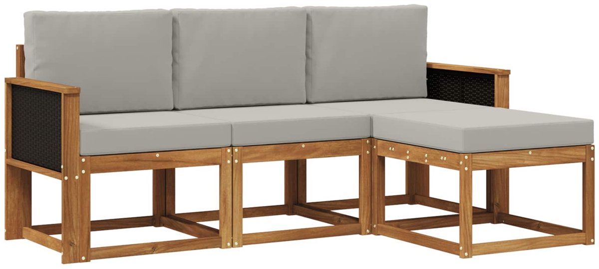 vidaXL Buiten - bank - set - 4 - st - 3-zits - Naturel - en - lichtgrijs Naturel en lichtgrijs