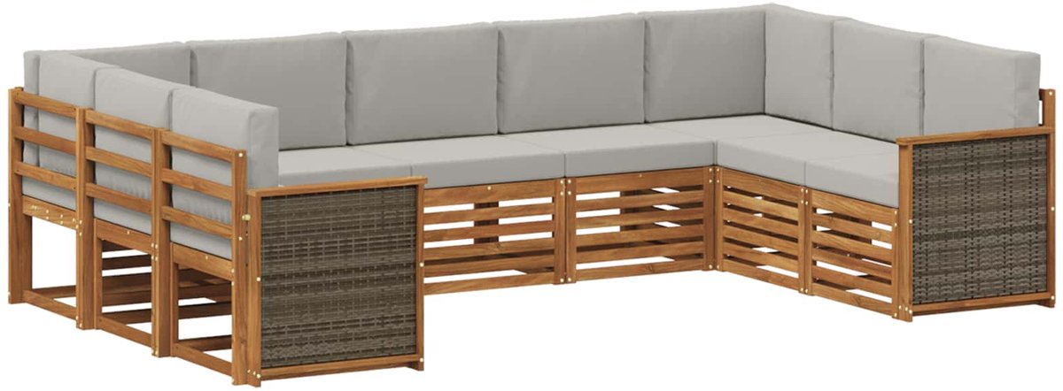 vidaXL Buiten - bank - set - 9 - st - 9-zits - Naturel - en - lichtgrijs Naturel en lichtgrijs