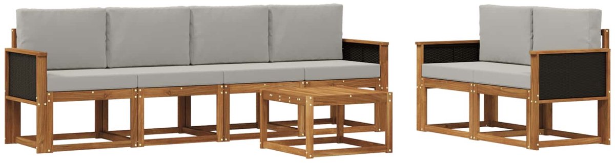 vidaXL Buiten - bank - set - 6 - st - 6-zits - Naturel - en - lichtgrijs Naturel en lichtgrijs