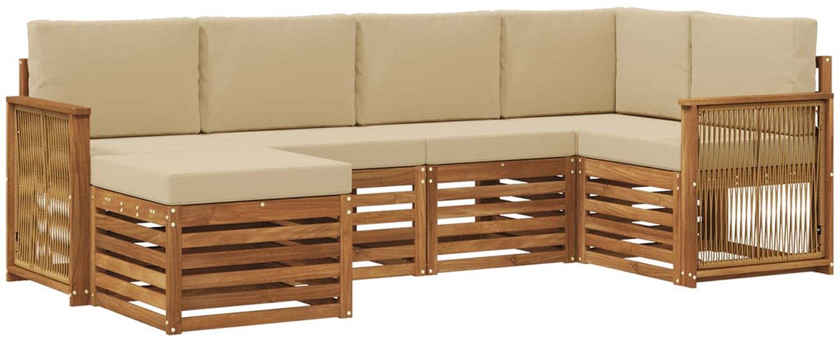 vidaXL Buiten - bank - set - 6 - st - Naturel - Massief - Acacia - Hout - en - Polyester Natuurlijk en Beige