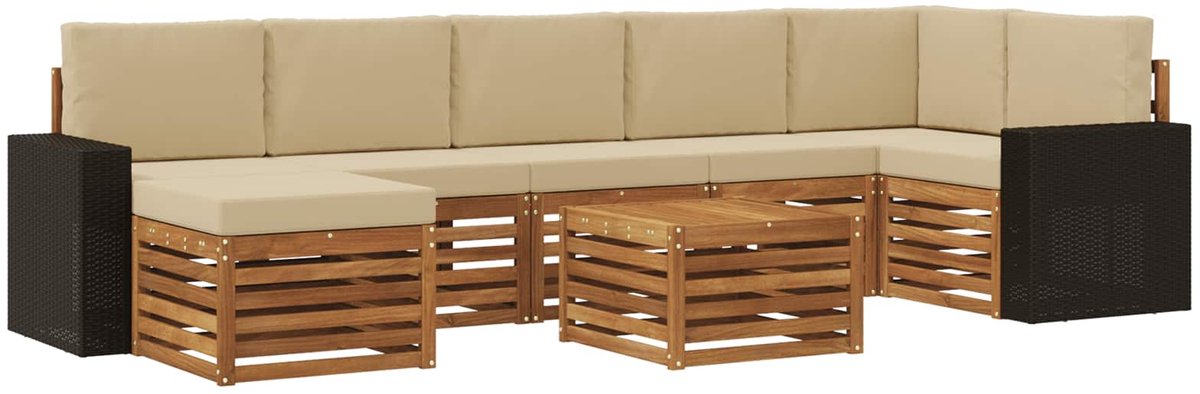 vidaXL Buiten - bank - set - 8 - st - 8-zits - Natuurlijk - en - Beige Natuurlijk en Beige