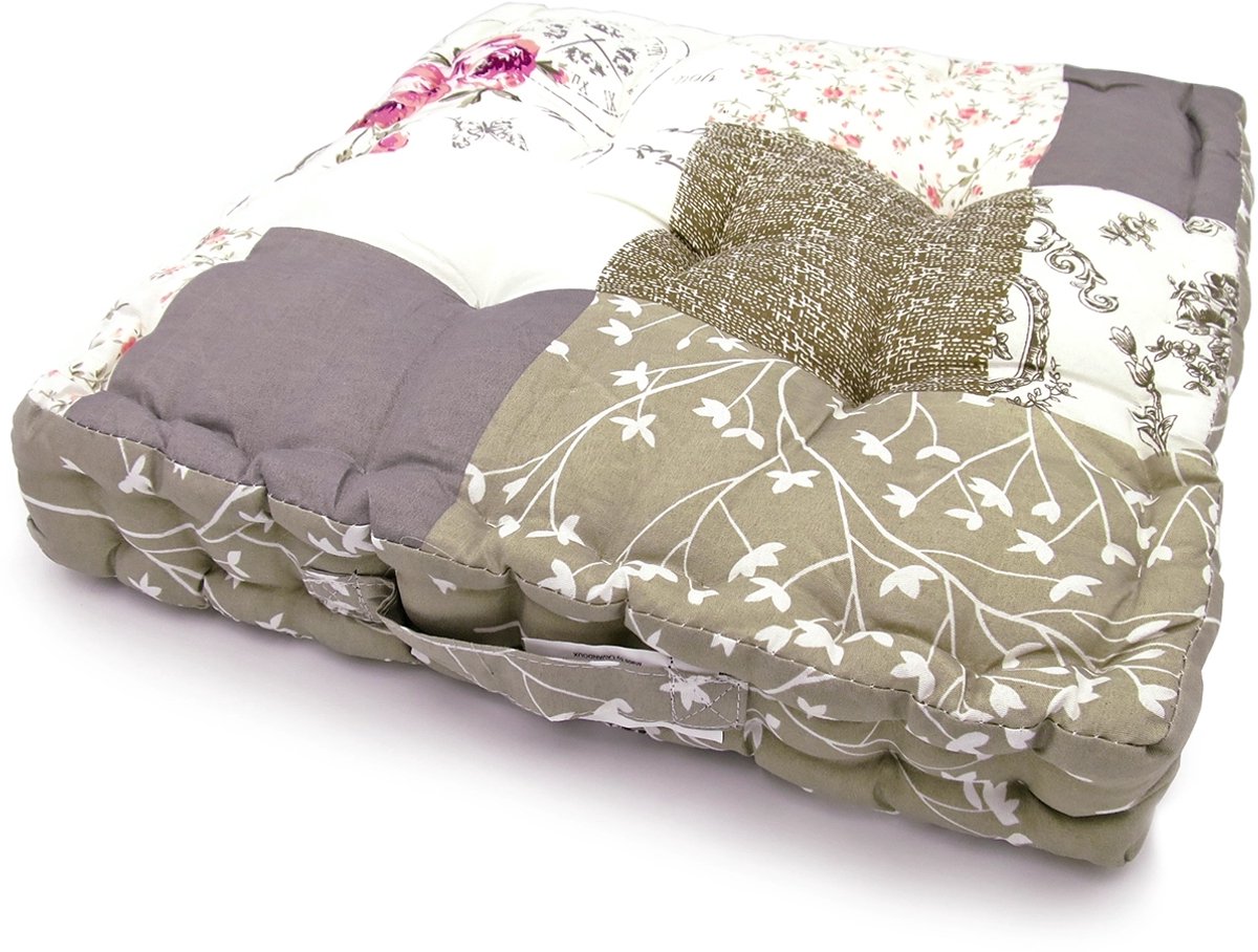 Lavandoux Vloerkussen - Box-kussen - 38 x 38 cm - Beige - Patchwork