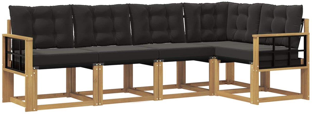vidaXL Buiten - bank - set - 5 - st - 5-zits - Wit - en - zwart Wit en zwart
