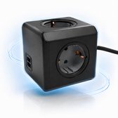 PowerCube Extended Duo USB - Stekkerdoos met USB en Schakelaar - 4 stopcontacten - 2 USB Poorten- 1.5 meter kabel - Zwart/Grijs