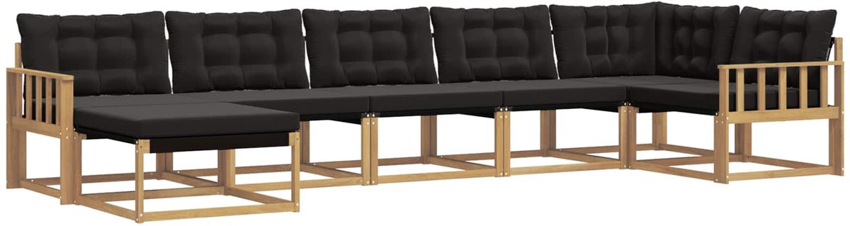 vidaXL Buiten - bank - set - 7 - st - 7-zits - Wit - en - zwart - Massief - Acacia - Hout Wit en zwart