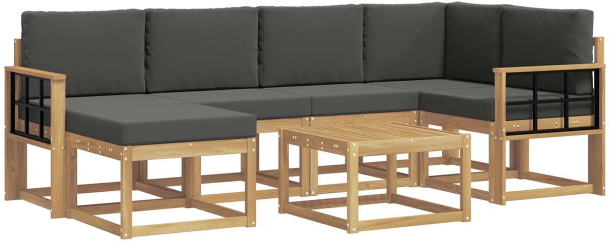vidaXL Buiten - bank - set - 7 - st - 6-zits - Wit - en - antracietkleurig Wit en antracietkleurig