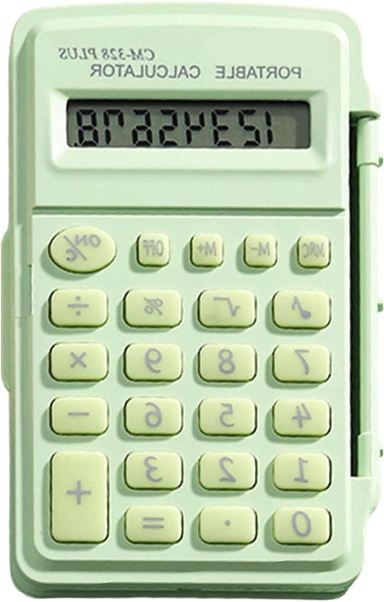 Mini Rekenmachine - Rekentool Deksel - Dagelijkse Berekeningen - 8-Cijferig LCD Scherm - 10 x 6 cm - Lichtgroen