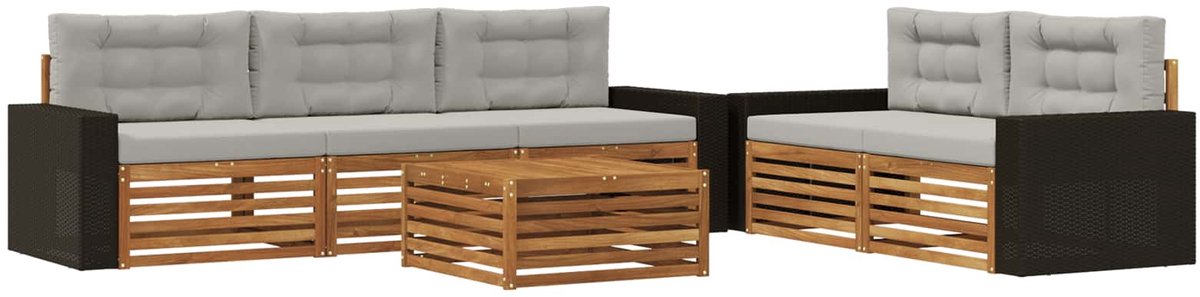 vidaXL Buiten - bank - set - 6 - st - 5-zits - Naturel - en - lichtgrijs Naturel en lichtgrijs