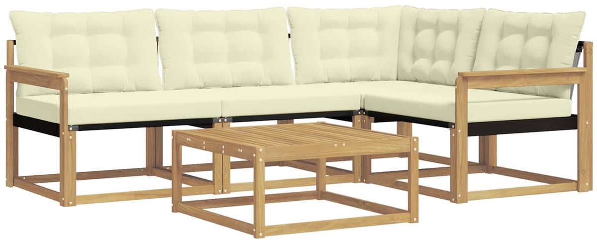 vidaXL Buiten - bank - set - 5 - st - Wit - en - crèmekleurig Wit en crèmekleurig
