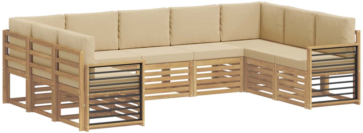 vidaXL Buiten - bank - set - 9 - st - 9-zits - Wit - en - Beige - Polyester Wit en Beige