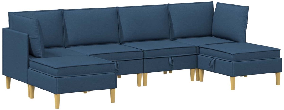 vidaXL Modulaire - bankset - met - opslag - 6 - st - Blauw - 280 - x - 140 - x - 82 - cm - Stof