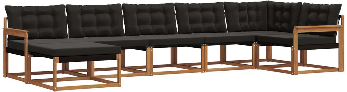 vidaXL Buiten - bank - set - 7 - st - Naturel - en - Zwart - Massief - Acacia - Hout Naturel en Zwart