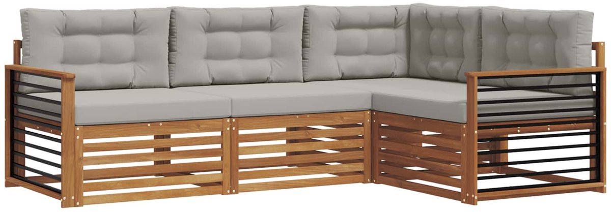 vidaXL Buiten - bank - set - 4 - st - 4-zits - Naturel - en - lichtgrijs Naturel en lichtgrijs