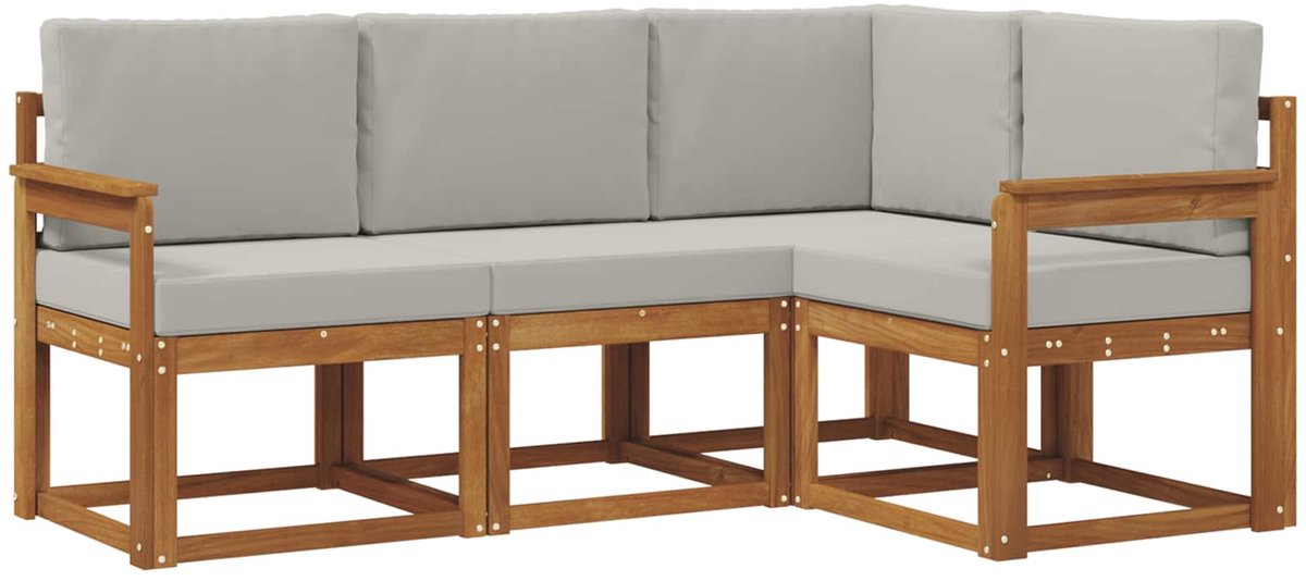 vidaXL Buiten - bank - set - 4 - st - 4-zits - Naturel - en - lichtgrijs Naturel en lichtgrijs