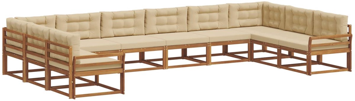 vidaXL Buiten - bank - set - 10 - st - 10-zits - Natuurlijk - en - Beige Natuurlijk en Beige