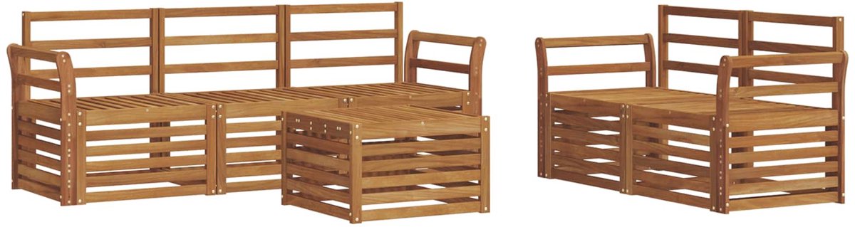 vidaXL Buiten - bank - set - 6 - st - 5-zits - Naturel - Massief - Acacia - Hout