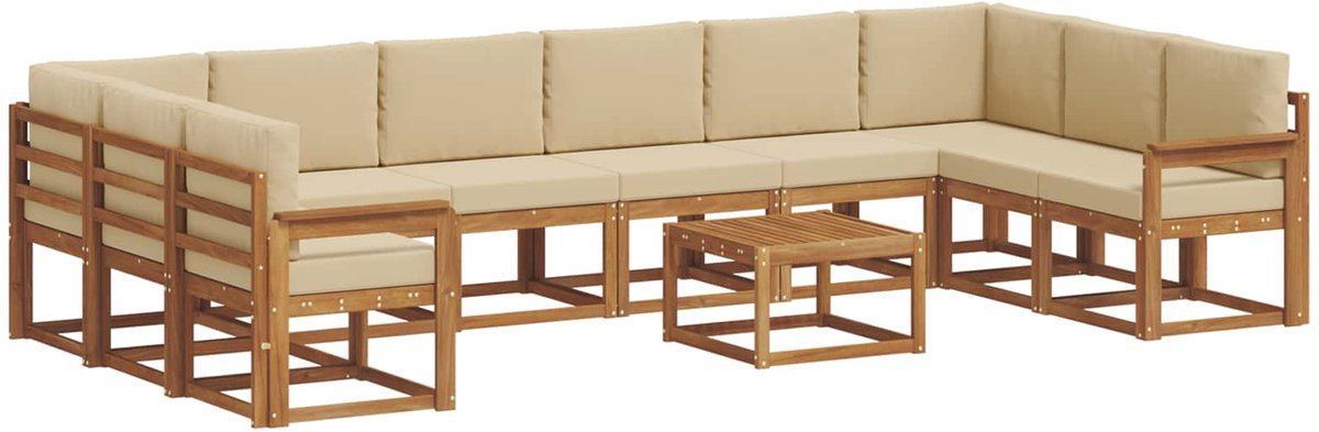 vidaXL Buiten - bank - set - 11 - st - 10-zits - Natuurlijk - en - Beige Natuurlijk en Beige
