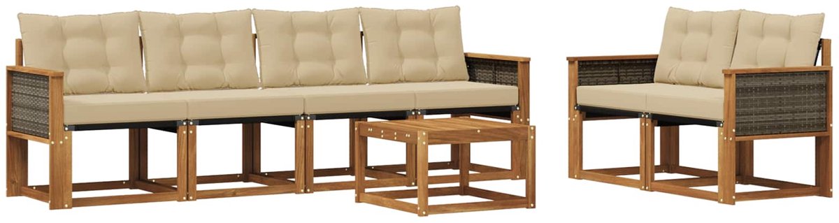 vidaXL Buiten - bank - set - 7 - st - 6-zits - Natuurlijk - en - Beige Natuurlijk en Beige