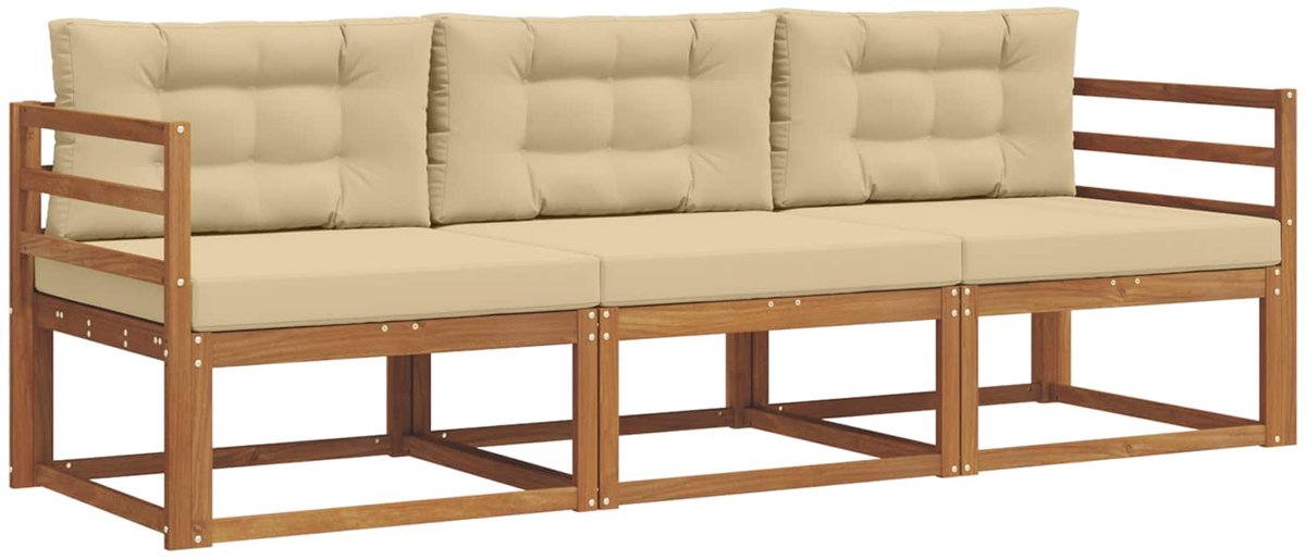 vidaXL Buiten - bank - set - 3 - st - 3-zits - Natuurlijk - en - Beige Natuurlijk en Beige