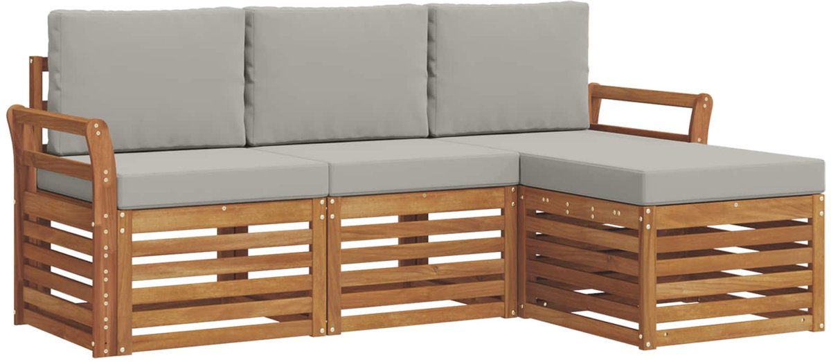 vidaXL Buiten - bank - set - 4 - st - 4-zits - Naturel - en - lichtgrijs Naturel en lichtgrijs