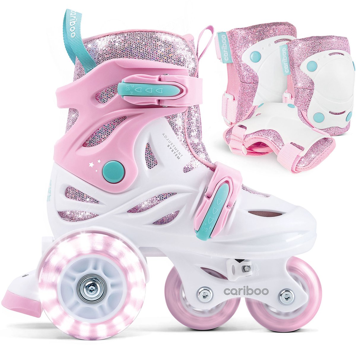 Cariboo Ballerina Set kinderrolschaatsen glittern beschermers Led-wielen Verstelbare Roze