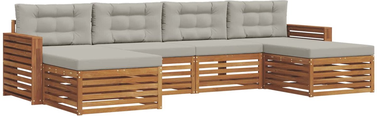 vidaXL Buiten - bank - set - 6 - st - 4-zits - Naturel - en - lichtgrijs Naturel en lichtgrijs