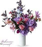 Mijn Bloem - Bouquet en Soie - Violet/Rose avec Rouge - ± 80 cm - 15 tiges - Fleurs Artificielles - Fausses Fleurs - Cadeau Pendaison de Crémaillère