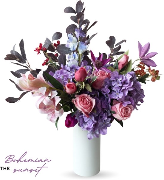 Mijn Bloem - Zijden Boeket - Paars/Roze met Rood - ± 80 cm - 14 stelen - Kunstbloemen - Nepbloemen - Valentijn & Moederdag Cadeau