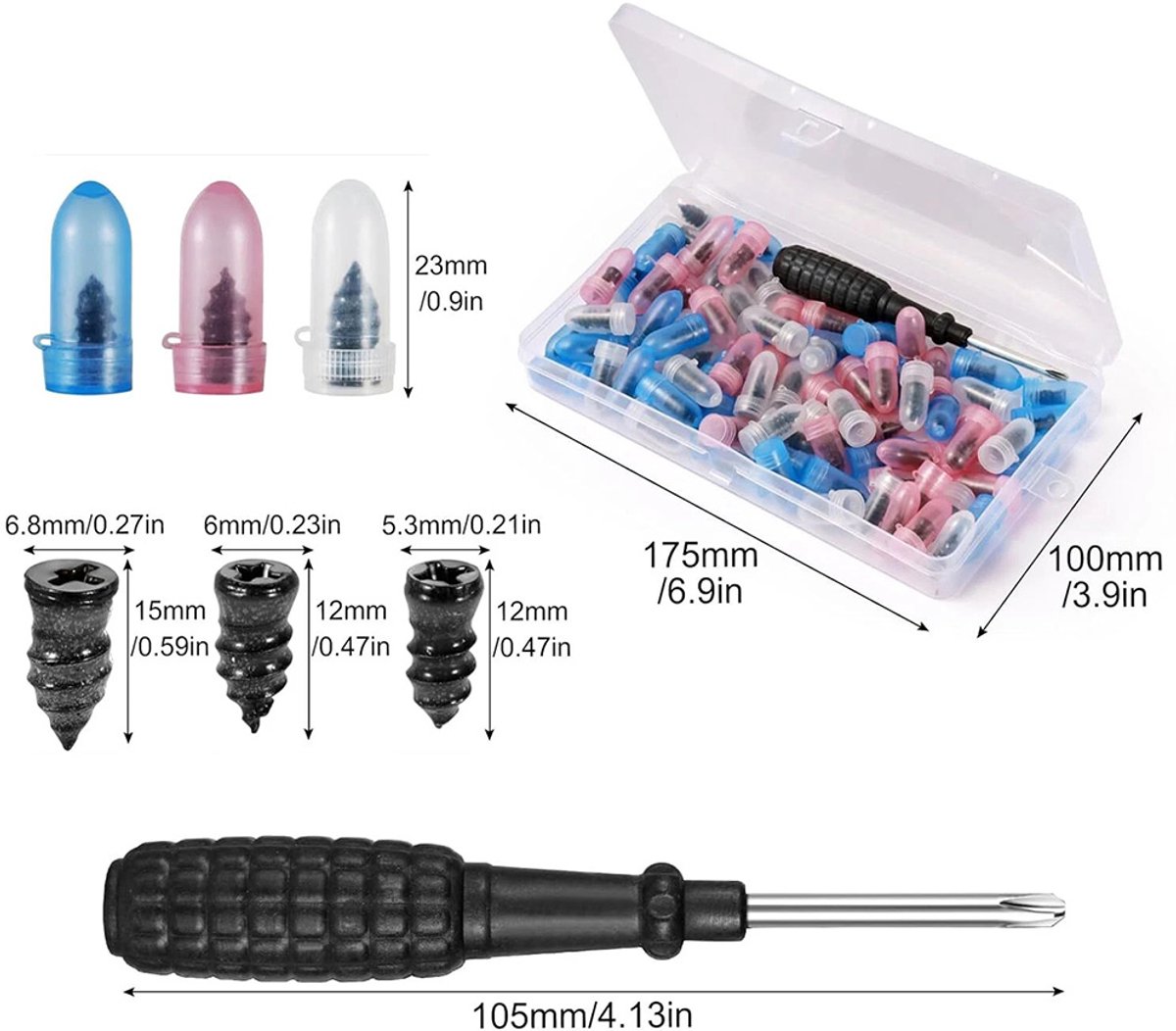 Bandenreparatieset - Tubeless Band Reparatieset met Schroeven - 84-Delig Compleet - Carbonstaal & Rubber voor Luchtdichtheid - Geen Demontage Nodig - Antislip Schroevendraaier Inbegrepen - Voor Auto, Motor & Onderweg thumbnail 5