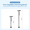 Zwarte, opvouwbare wandelstokken in twee maten (83 cm en 97 cm) voor dagelijks gebruik.