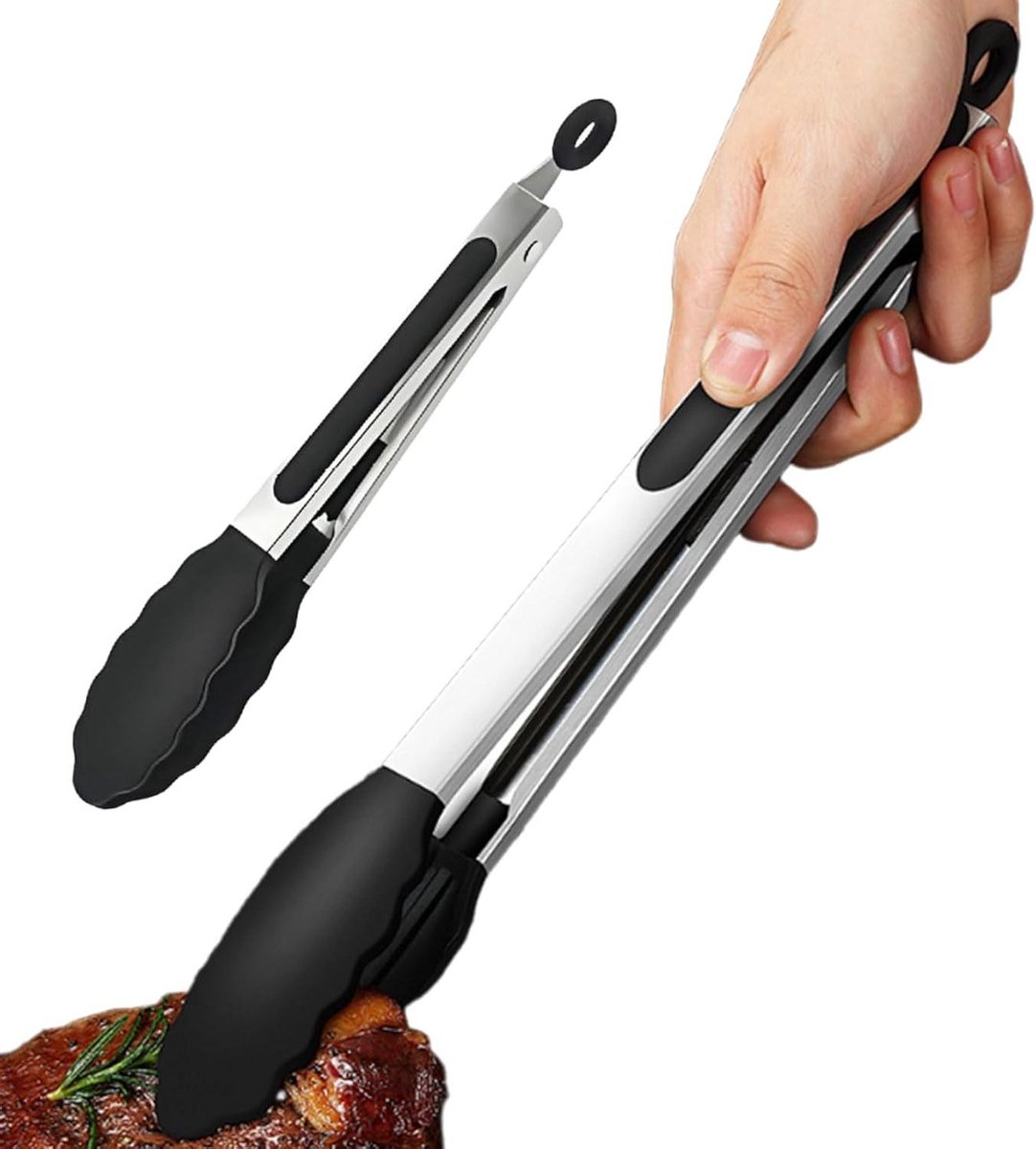 Keukentang Set - Vlees Tangen - Koken Grillen - Hittebestendig Handvat - 2 Delig - Zilver