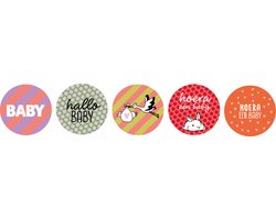 Sluitsticker Hoera / Hallo een baby - 5 assorti - Geboorte Sticker - Jongen - Meisje - Broertje - Zusje - Cadeau - Kraampakket - Sluitzegel - Geboortekaart - Baby nieuws - Trakteren Broer Zus Basisschool Kinderdagverblijf - DH collection