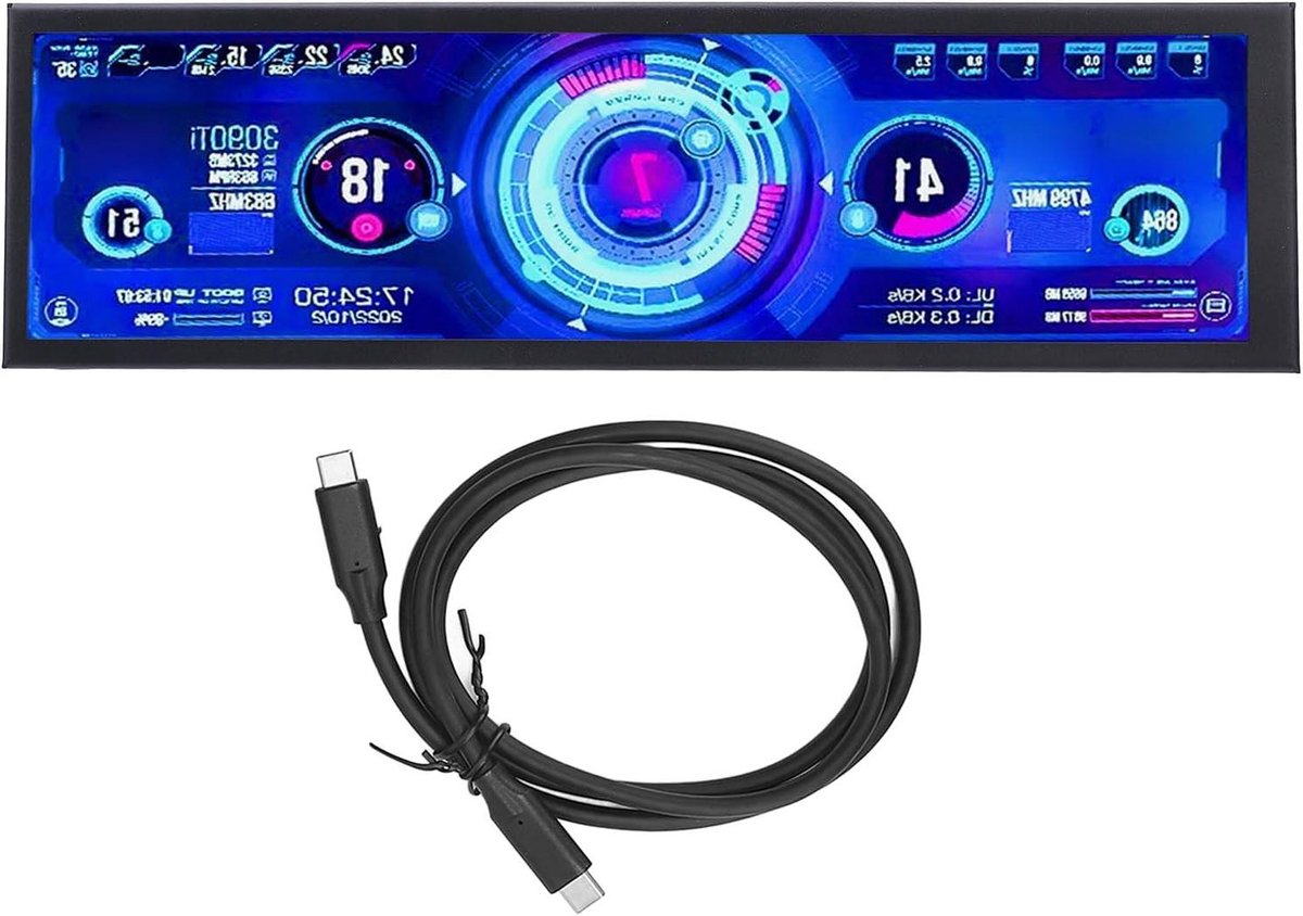 Secundair Computerscherm - Temperatuur Display Monitor - Computer Status Weergeven - IPS Hoge Resolutie - 8.8 Inch - Zwart