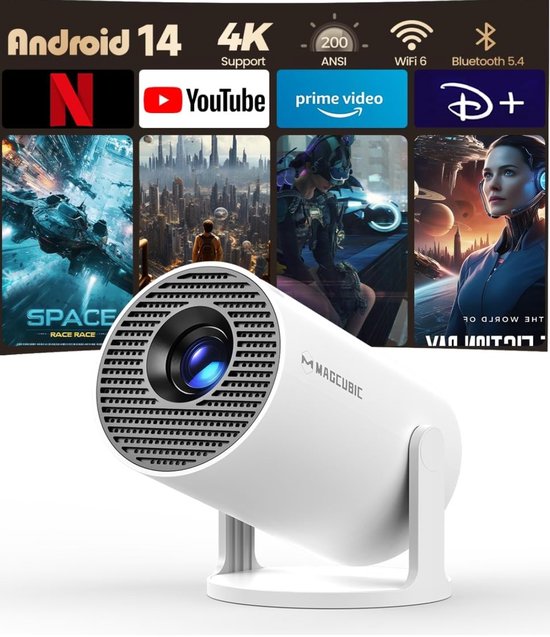 Mini Beamer 4K Draagbaar met WiFi Bluetooth – Compacte Projector voor Thuisbioscoop, Gaming, Presentaties