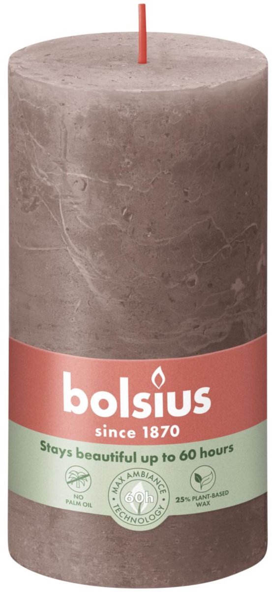 Bolsius Stompkaars Rustic Taupe Ø68 mm - Hoogte 13 cm - Taupe - 60 Branduren