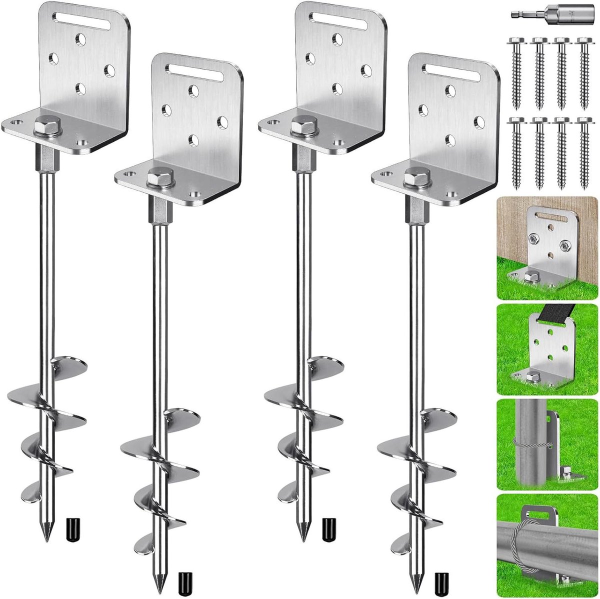 Grondanker Set - Stormanker Grondpen - Buiten Beveiligen - Extra Zware Spiraal - 50 cm - Zilver