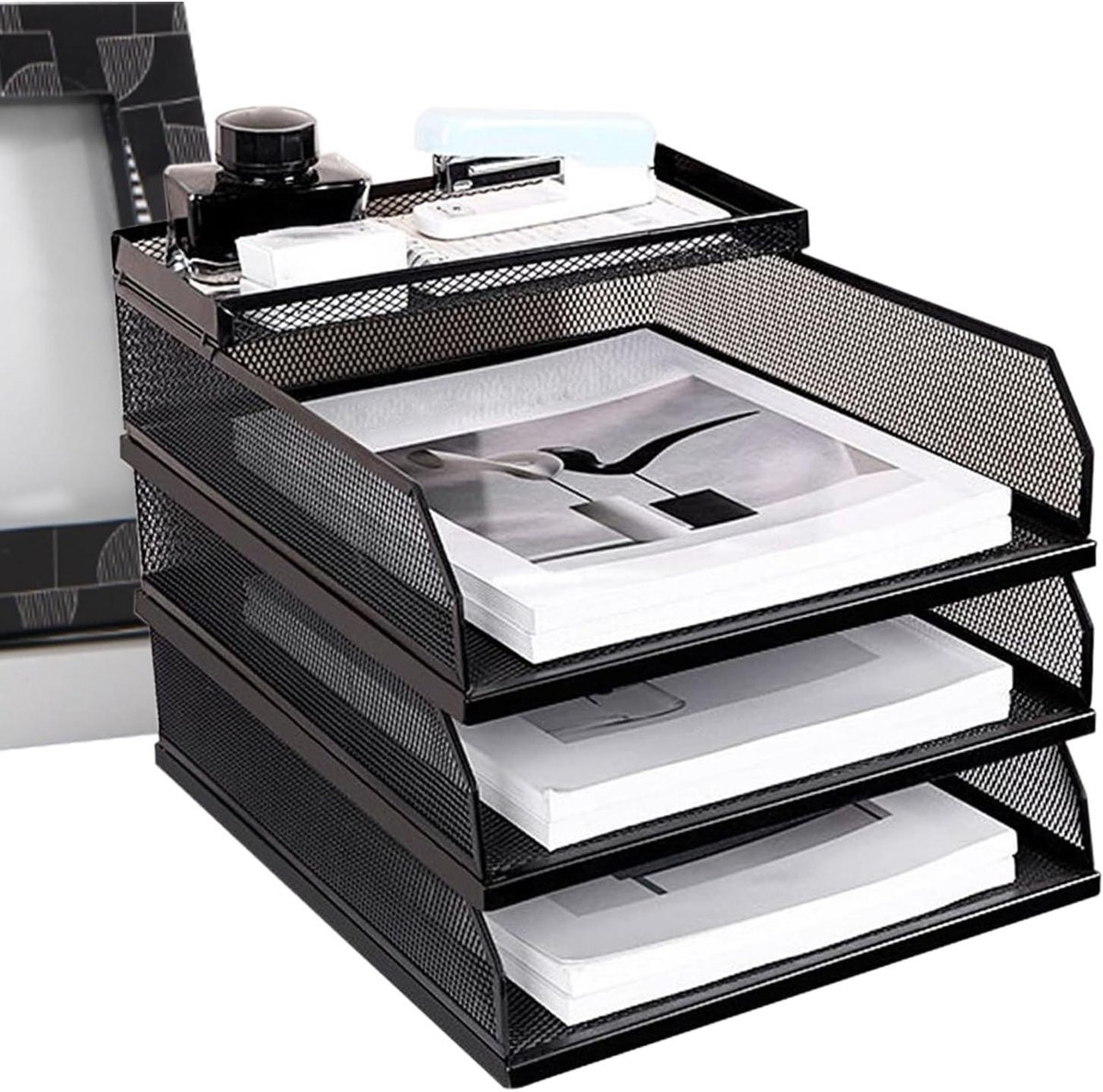 Papier Organizer - Documentenbak - Bureau Organiseren - Stapelbaar - 32x25x23 cm - Zwart