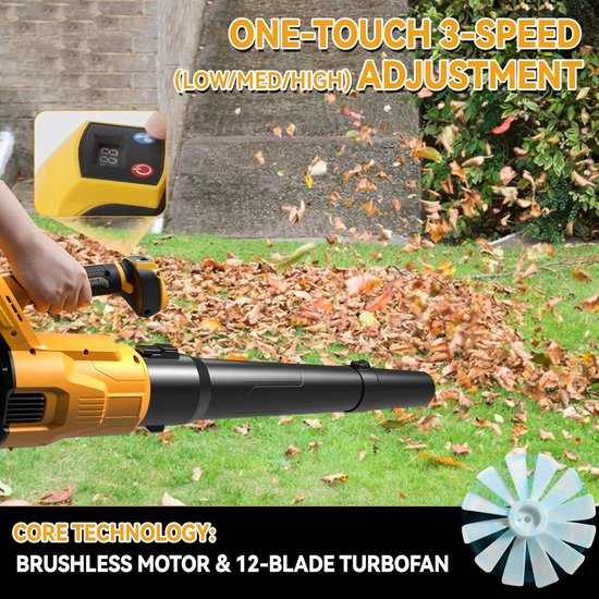 Accu Bladblazer - Elektrische Tuinblazer - Tuin Schoonmaken - Borstelloze Motor - 500 W - Voor DeWalt van Merkloos	 — afbeelding 3