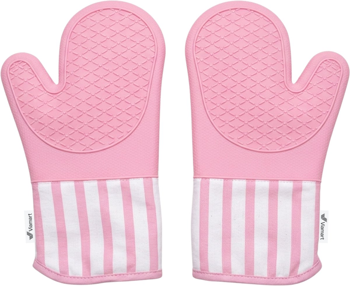 Viamart® Premium Line - Professionele Ovenwanten - Ovenhandschoenen - 2 Stuks - Hittebestendig tot 250°C - Siliconen Antislip - Keuken en BBQ - EN407 & CE Gecertificeerd - Roze
