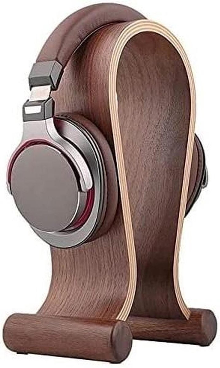 Hoofdtelefoonstandaard Hout - Headset Houder - Bureau Organisatie - Speciale Curve Vorm - 16cm x 11cm x 26cm - Walnoot