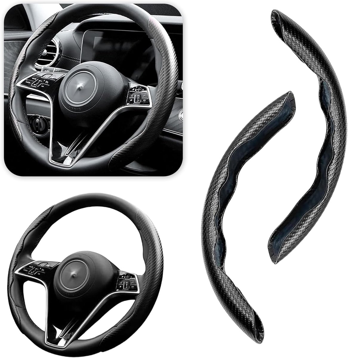 Famanu – Koolstofvezel autostuurhoes, veilig en antislip, universele maat van 38 cm, geschikt voor vrachtwagens en SUV's