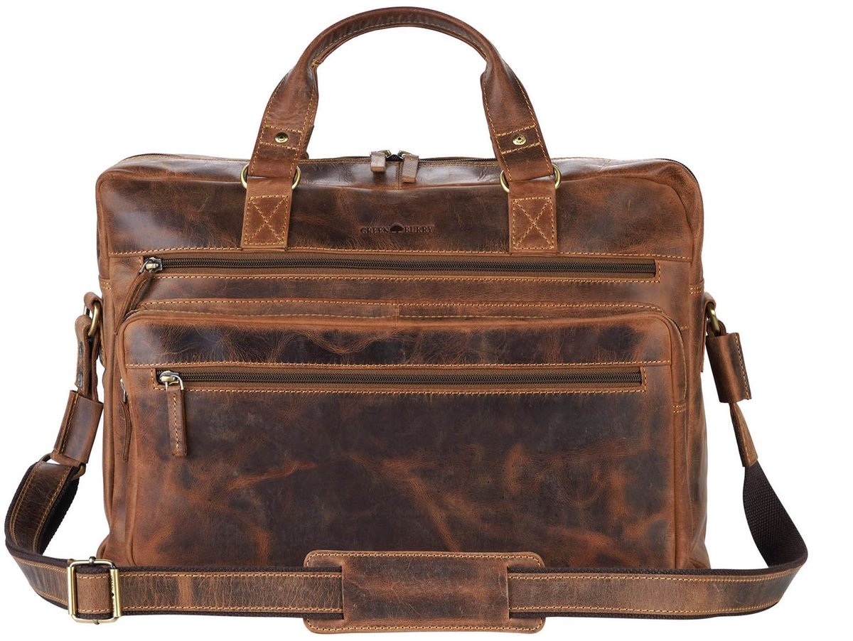 GREENBURRY Leren business tas laptoptas met laptopvak Vintage Business 17" Officebag Brown bruine