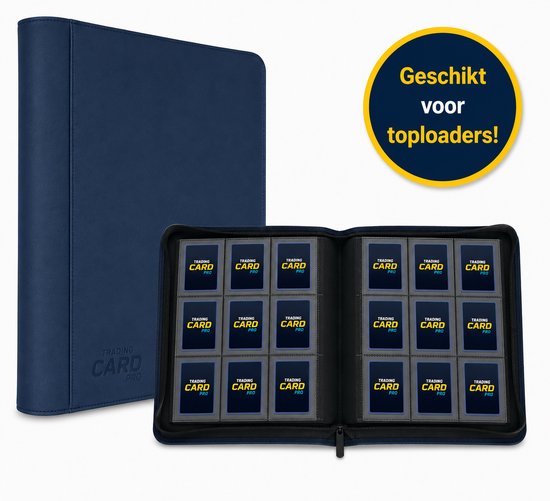 TradingCardPro® Toploader Verzamelmap met Ritssluiting - Geschikt voor Pokemon kaarten – 288 Kaarten – 18 pagina’s – 9 Pocket - Binder – Blauw