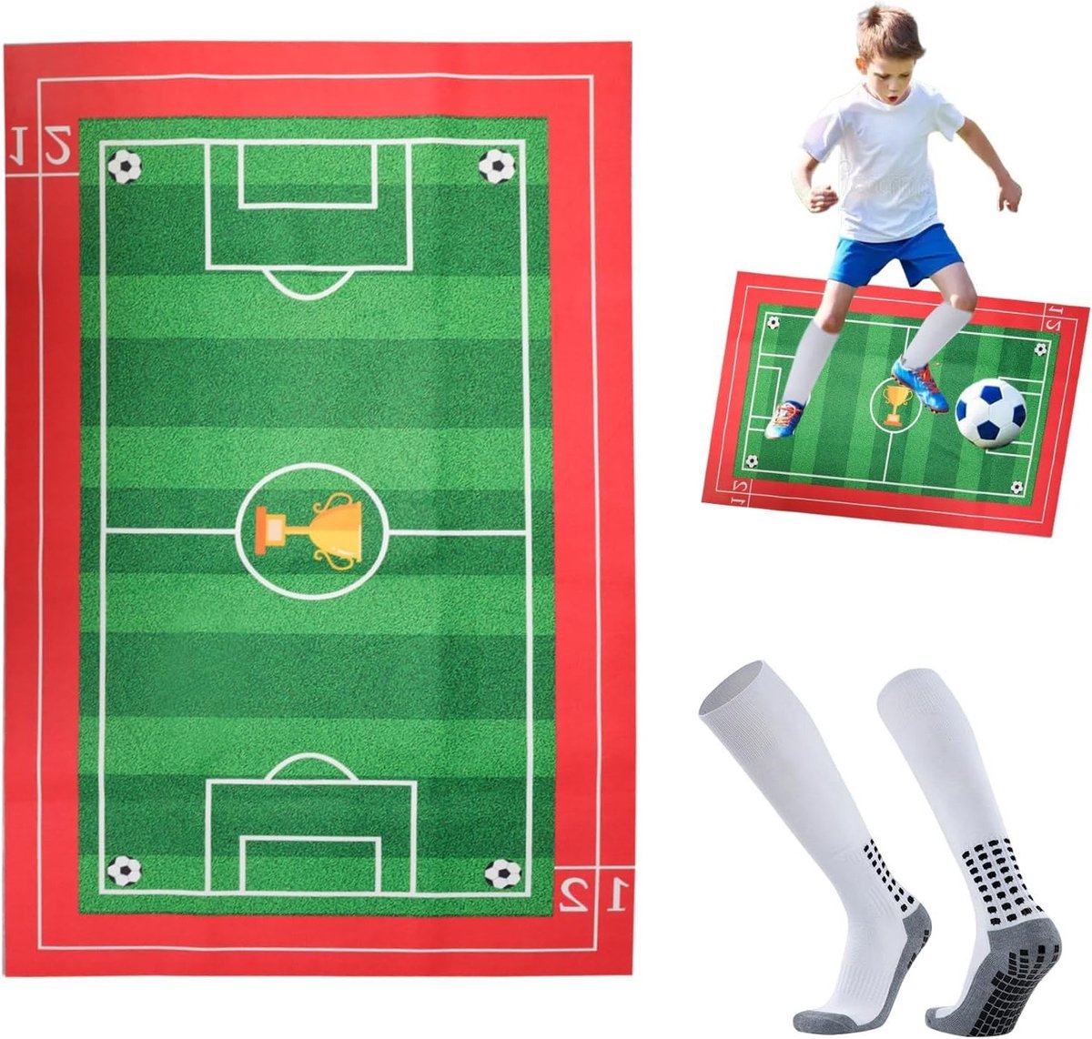 Training Mat voor Voetbal, 60 x 90 cm, Antislip, Voetbalsokken Inclusief, Ideaal voor Voetbaltraining en Cadeaugebruik