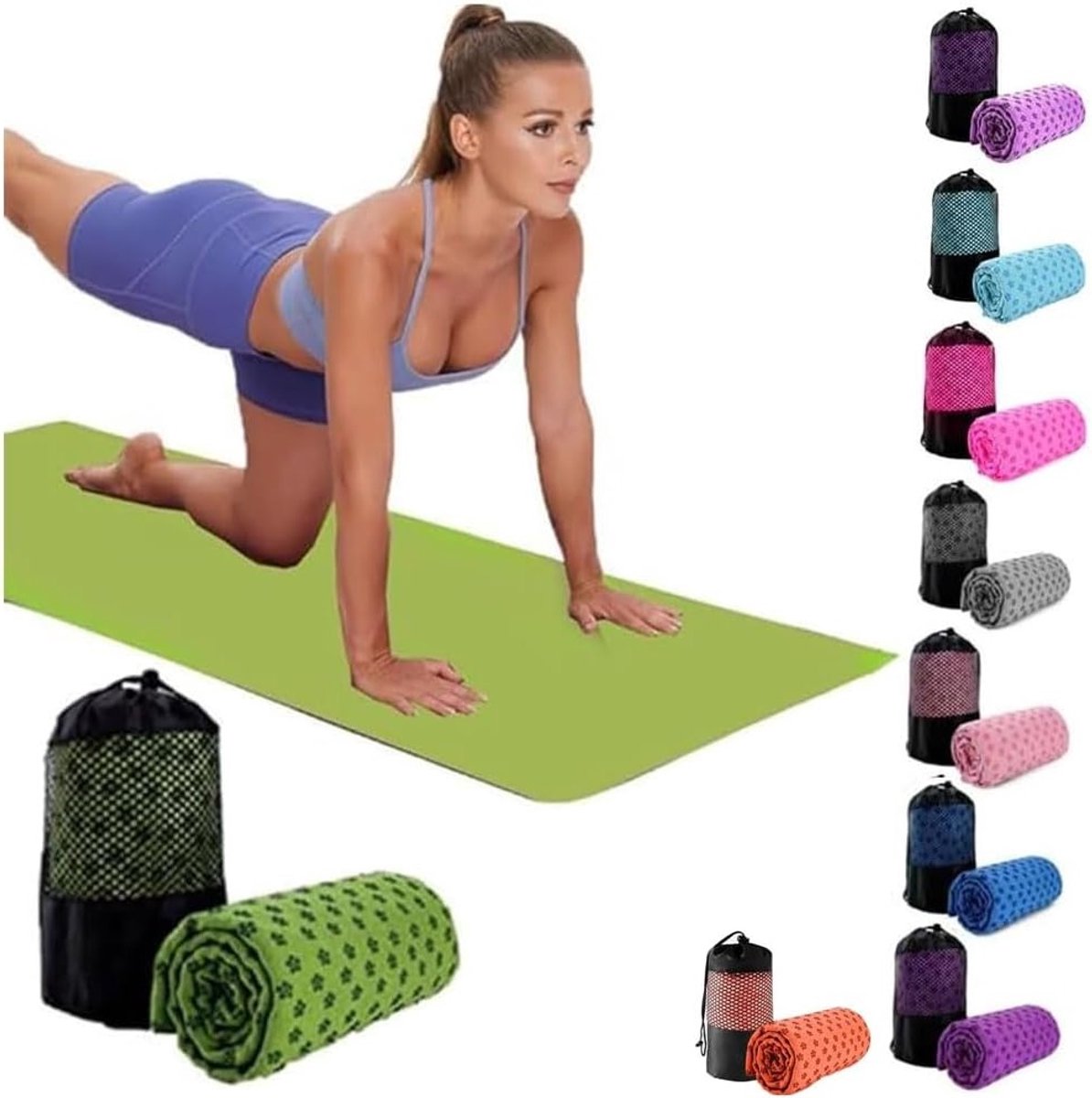 Zweetabsorberende en Antislip Yoga Handdoek - Sneldrogende Yoga Mat Handdoek voor Heet Yoga met Ademend Mesh Draagzak