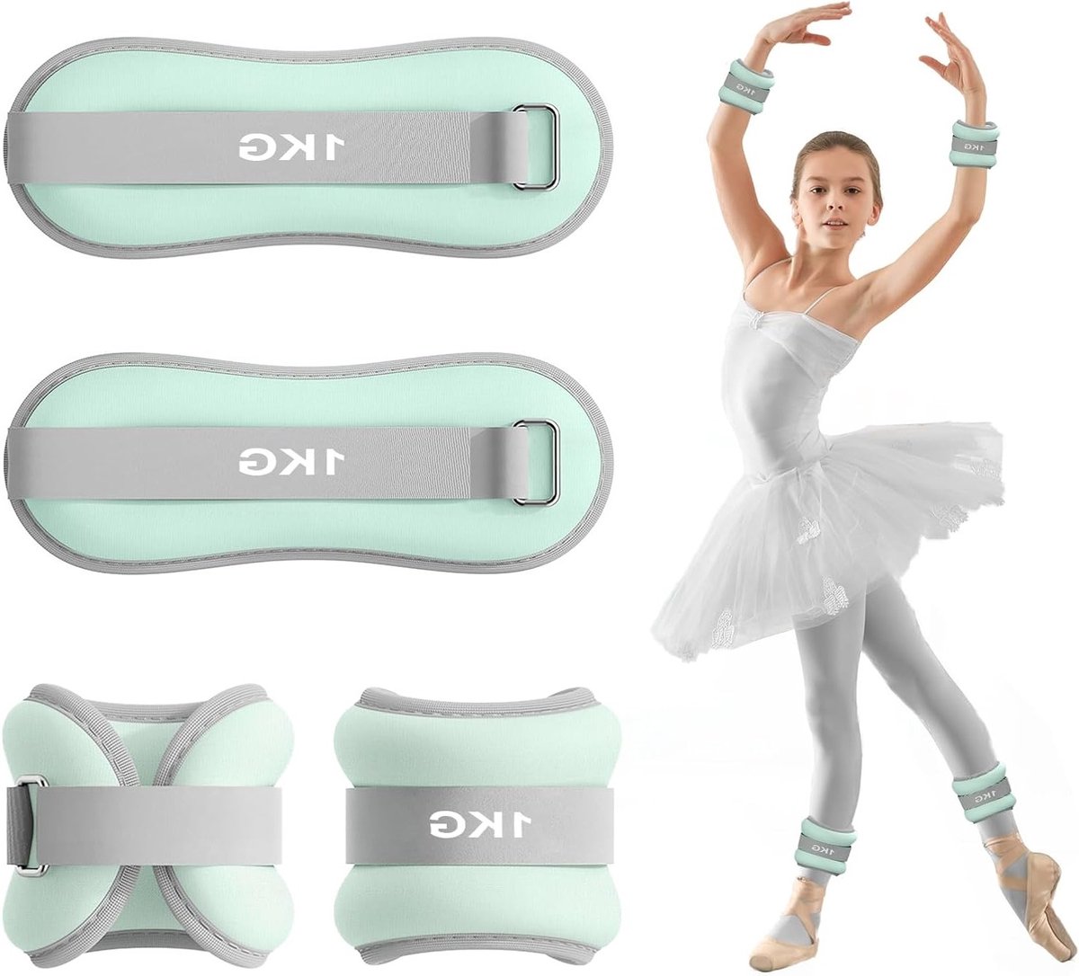 2 Pack Gewichten voor Enkels en Polsen, Ideaal voor Pilates, Yoga, Jogging en Aerobics (Blauw, 1kg)
