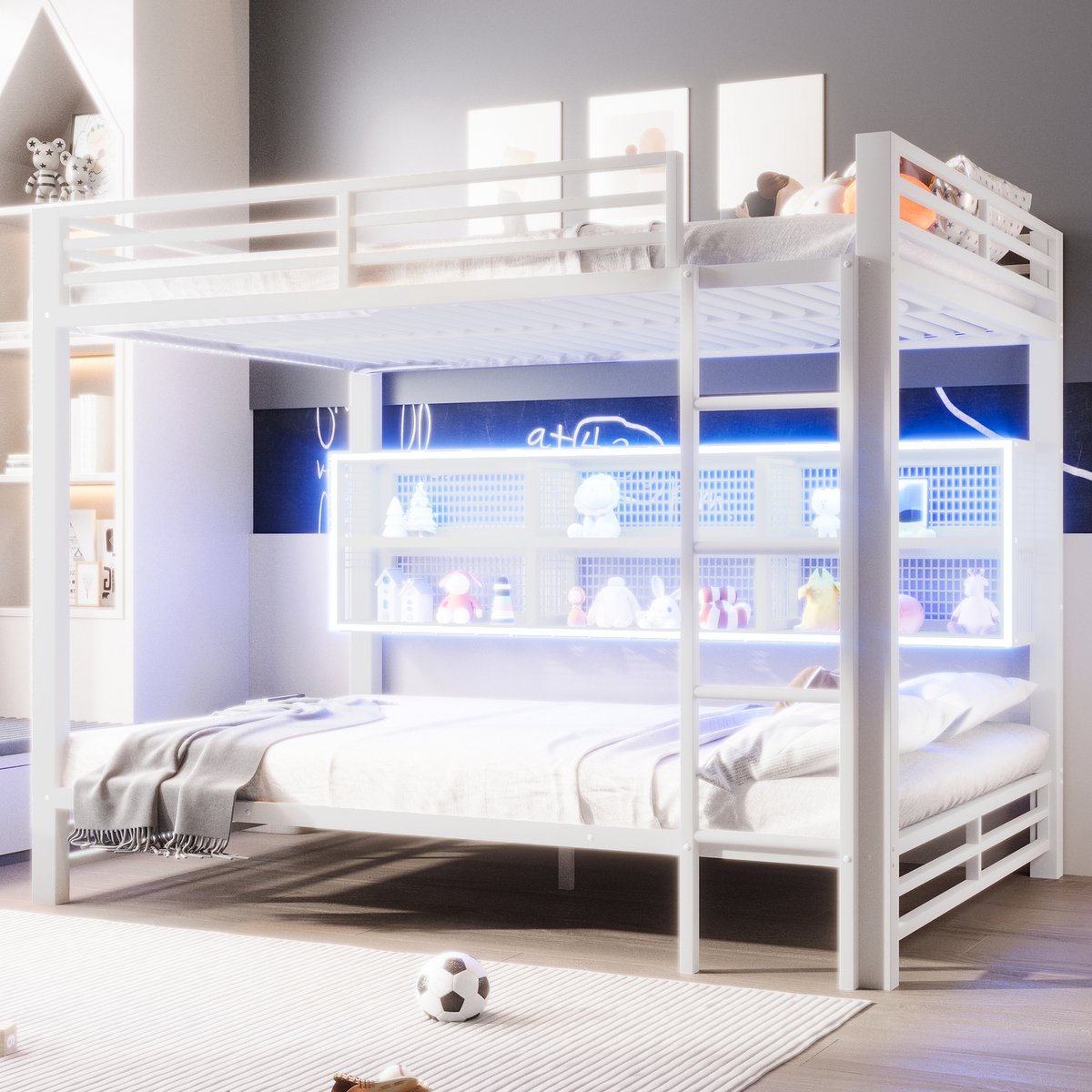 140x200 cm stapelbed - met opberglade en LED-verlichting - wit - zonder matras