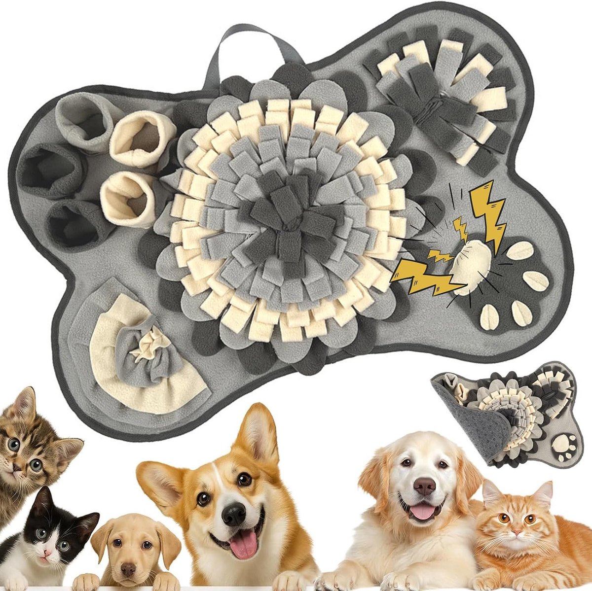 JeiibrZui Snuffelmat Hond - 64x43cm - 1 Stuk Interactief Voerspel Met Pieper - Blauw